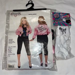 Pink Satin Ladies Jacket Bebop 50s Grease Costume + FREE NEW POODLE SOCKS